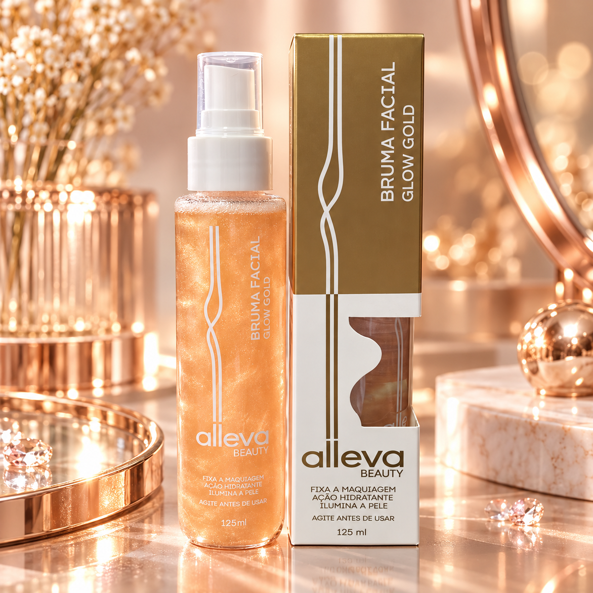 Bruma Facial Glow Gold Alleva Beauty 125ml – foto profissional 2