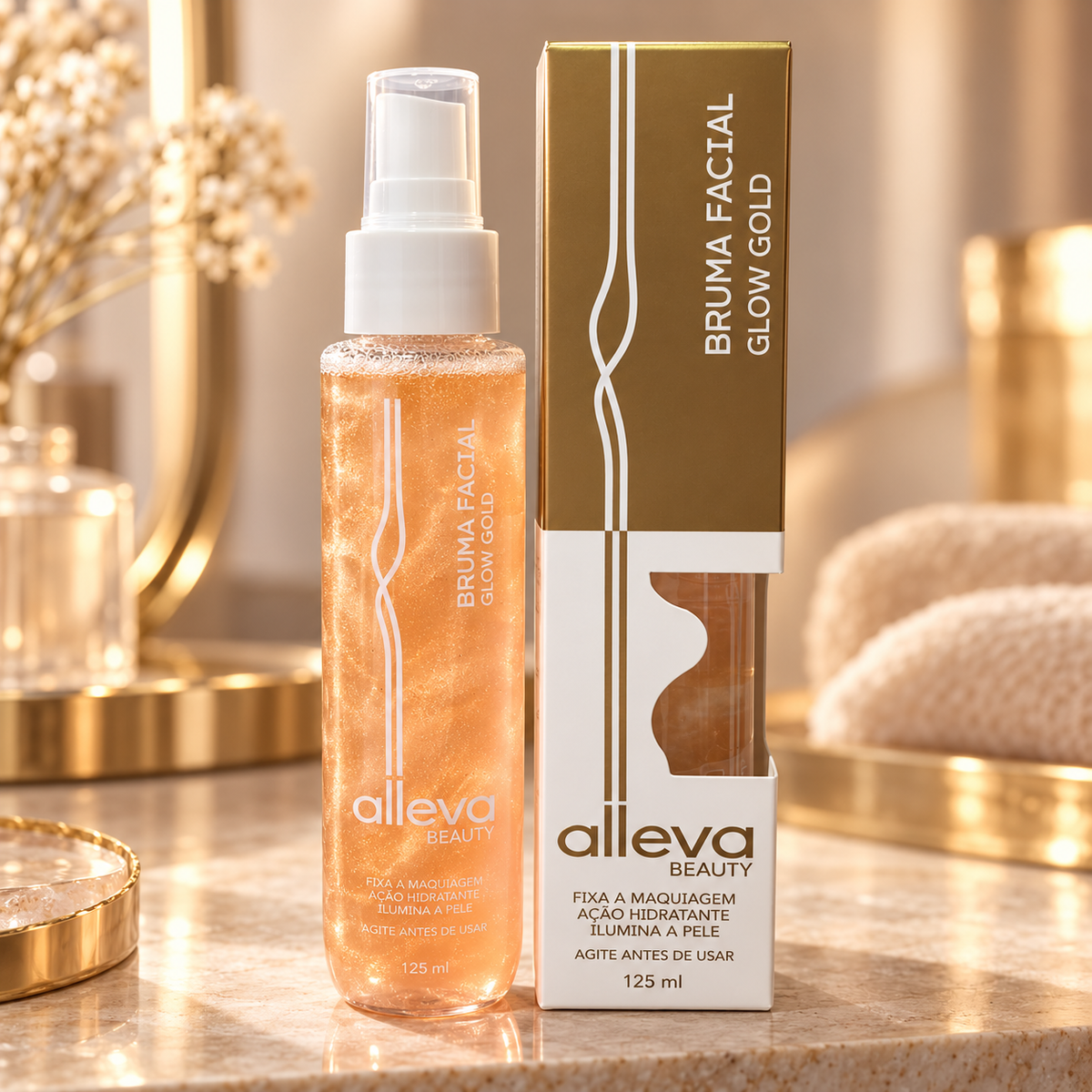Bruma Facial Glow Gold Alleva Beauty 125ml – foto profissional 3