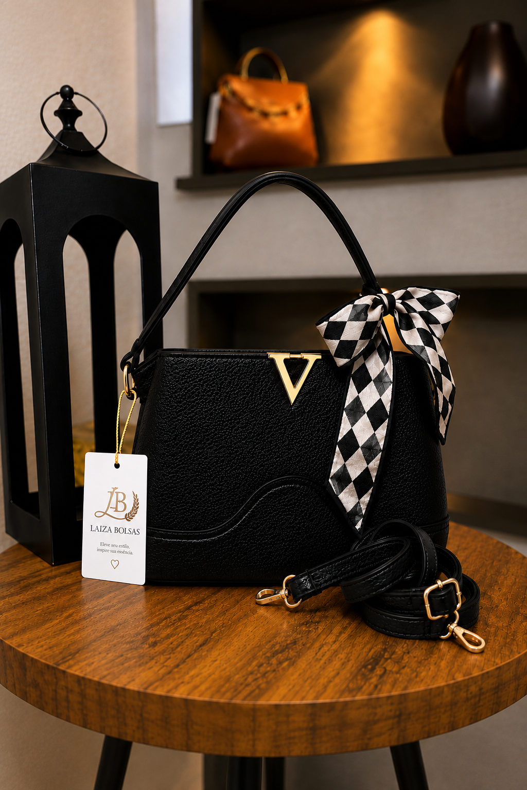Bolsa Elegance Black com Lenço Exclusivo