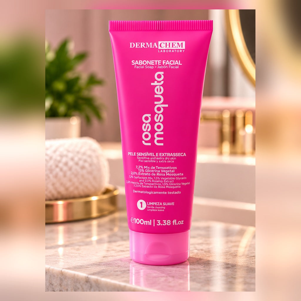 Sabonete Facial Rosa Mosqueta Dermachem 100ml - imagem profissional 1