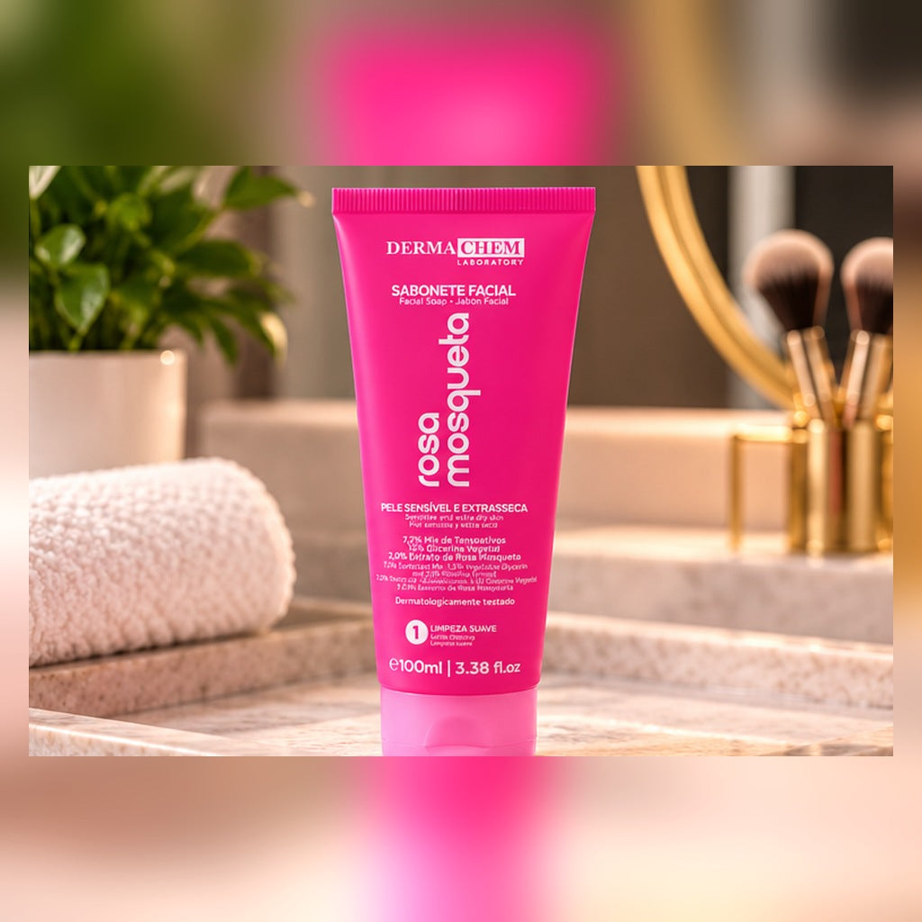 Sabonete Facial Rosa Mosqueta Dermachem 100ml - imagem profissional 2