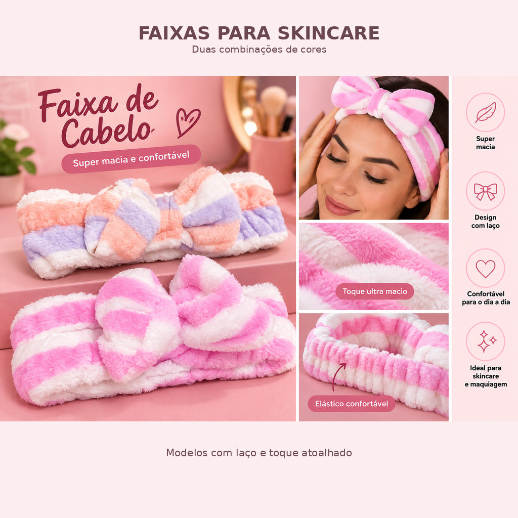 Faixa de cabelo atoalhada com laço para skincare, foto profissional 2