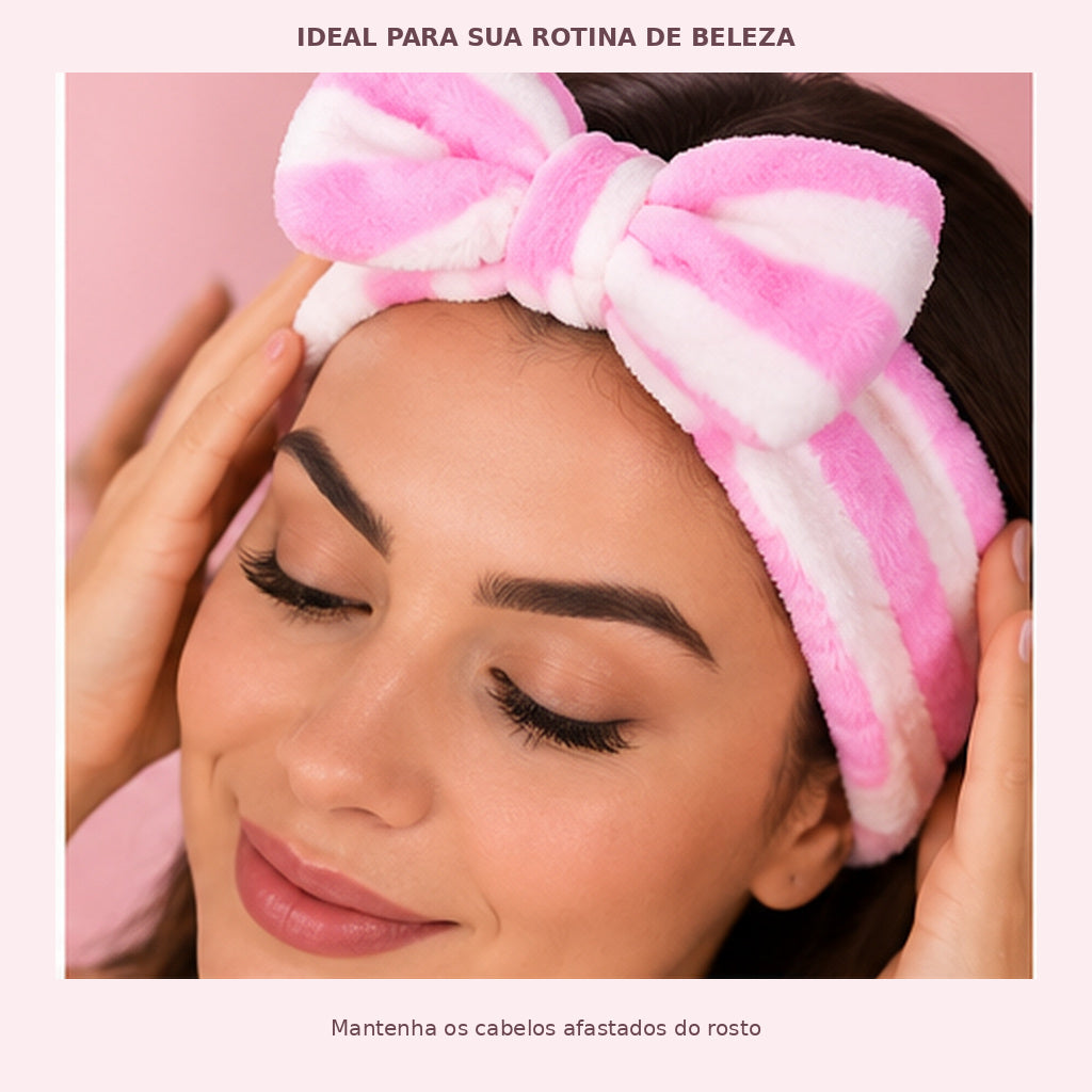 Faixa de cabelo atoalhada com laço para skincare, foto profissional 3