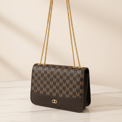 Bolsa feminina premium monograma com ferragens douradas em mármore