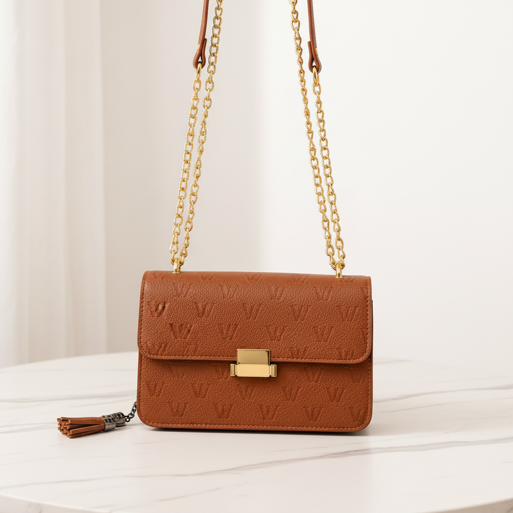 Bolsa transversal VW premium com ferragens douradas em mármore