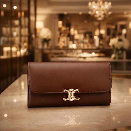 Bolsa Clutch Brown Gold Chain Luxe