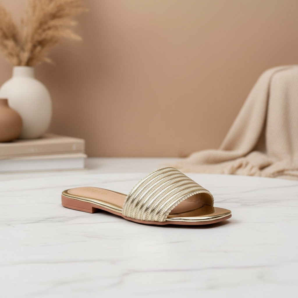 Rasteira Gold Ribbed Luxe