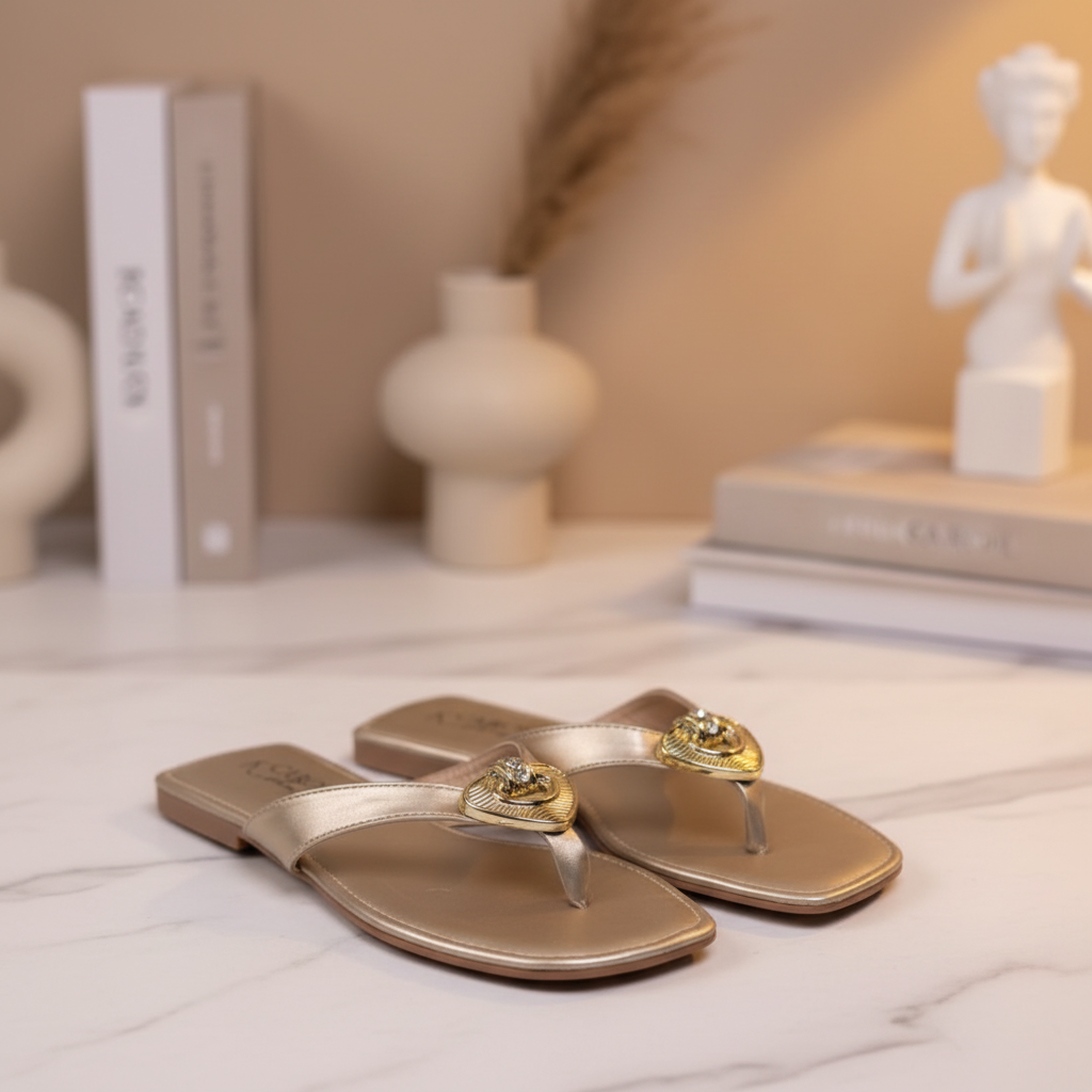 Rasteira Champagne Gold Heart Luxe