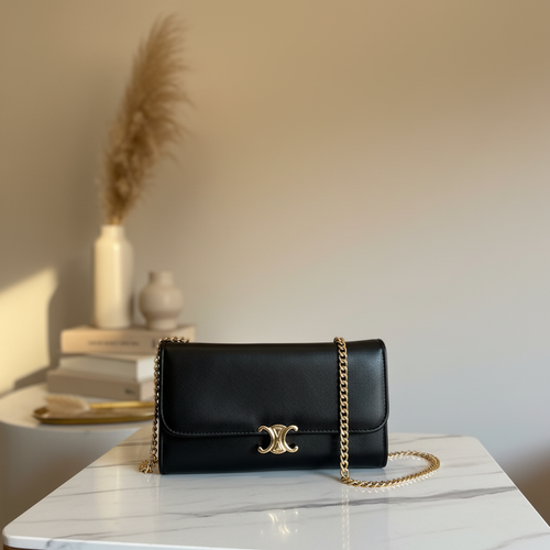 Bolsa Clutch Black Gold Chain Luxe