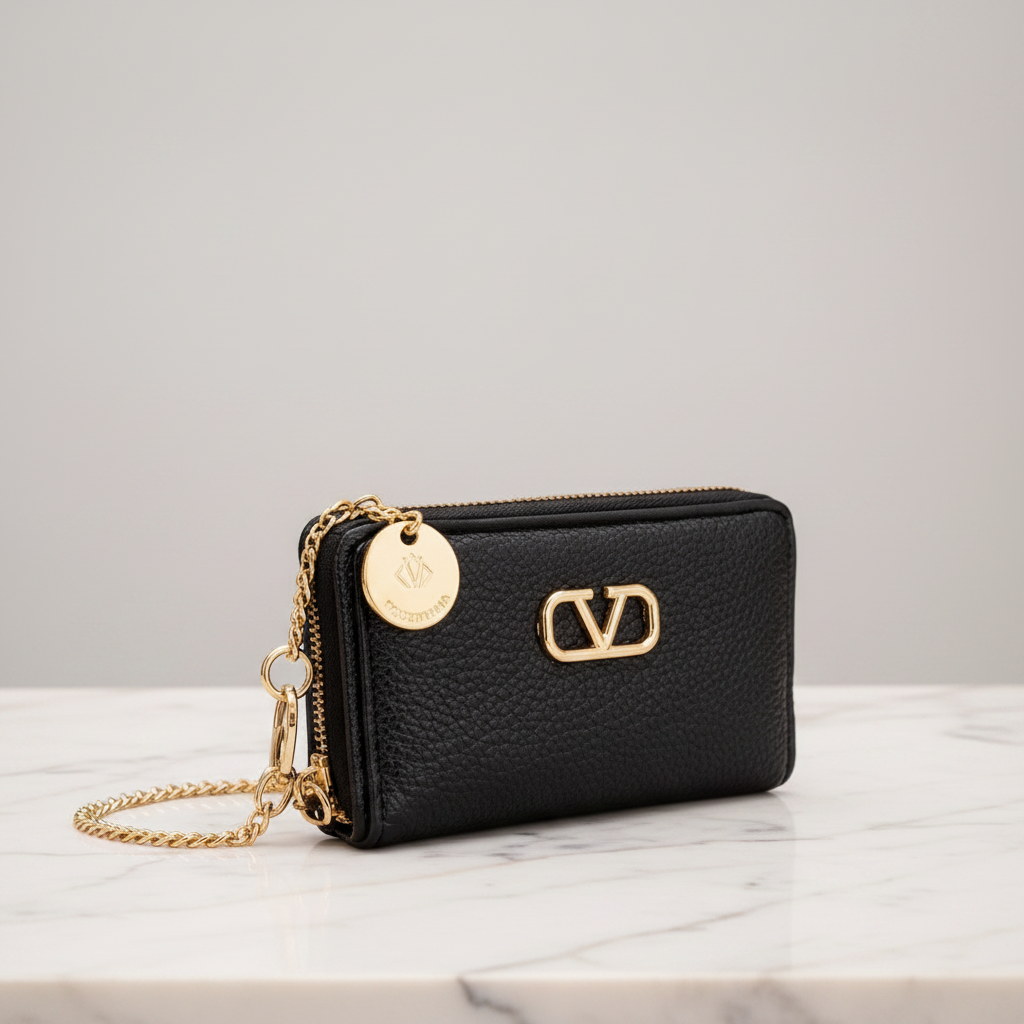 Porta-cartão preto com logo Impala dourado em mármore