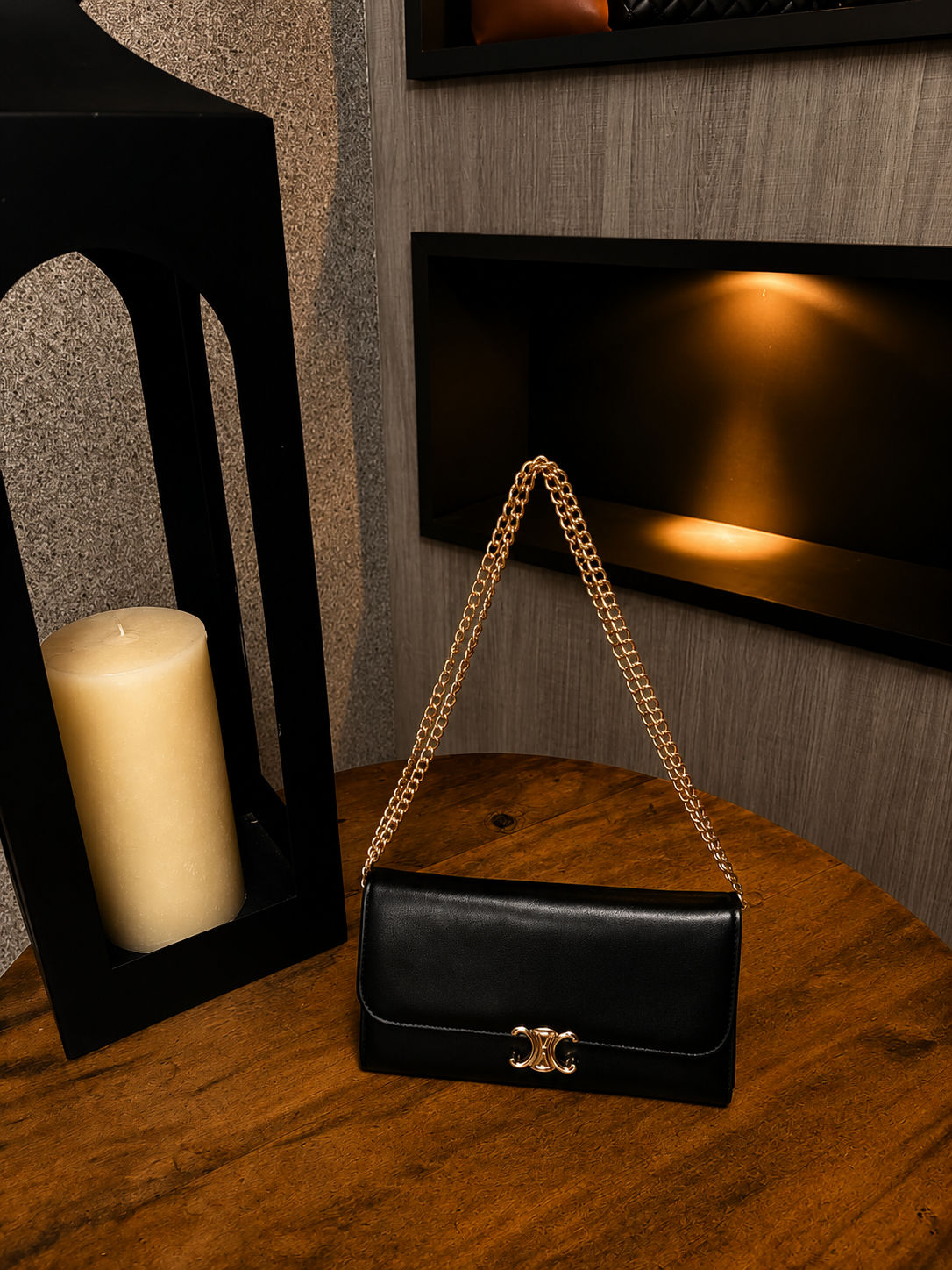 Bolsa Clutch Black Gold Chain Luxe