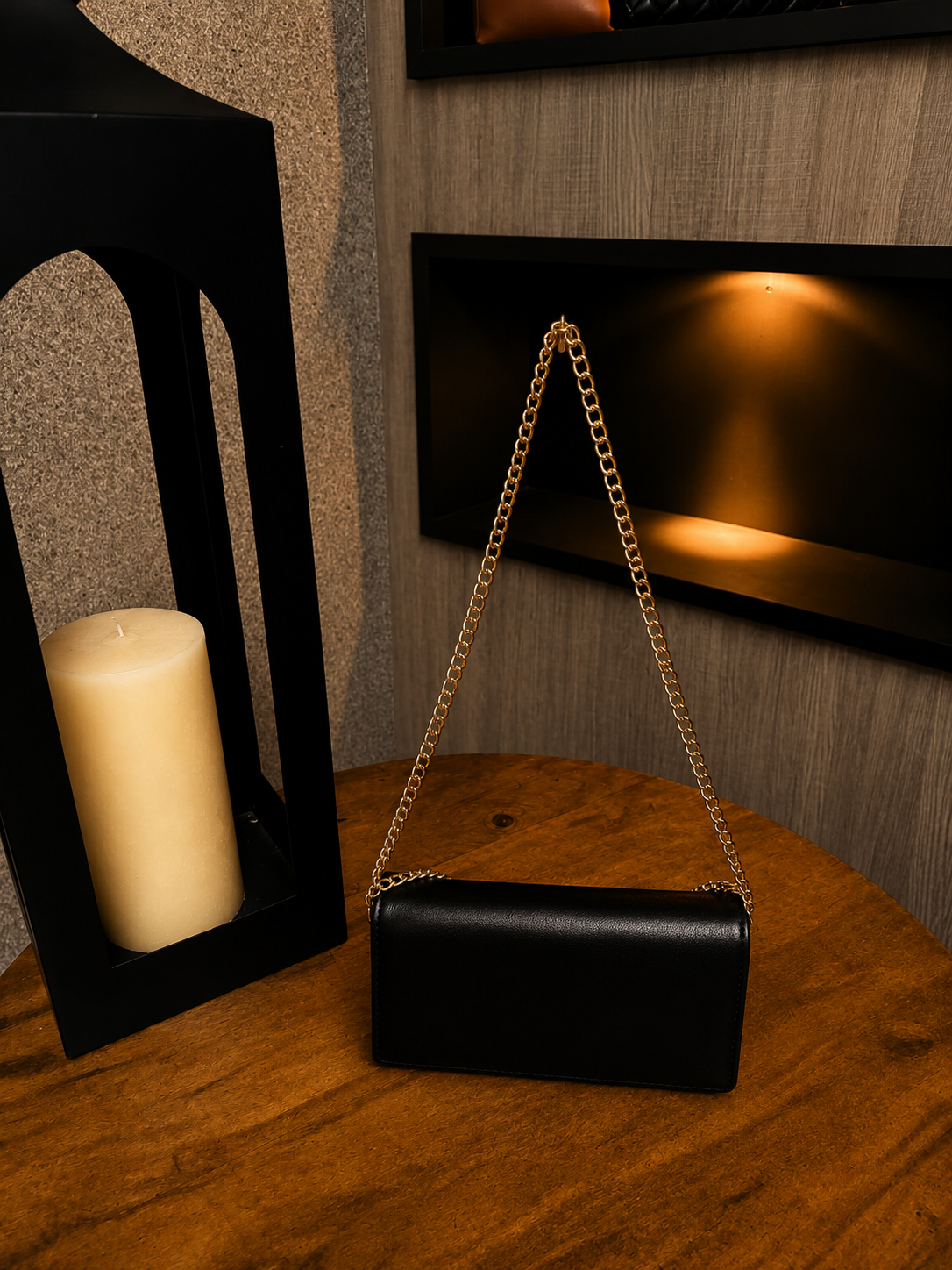 Bolsa Clutch Black Gold Chain Luxe