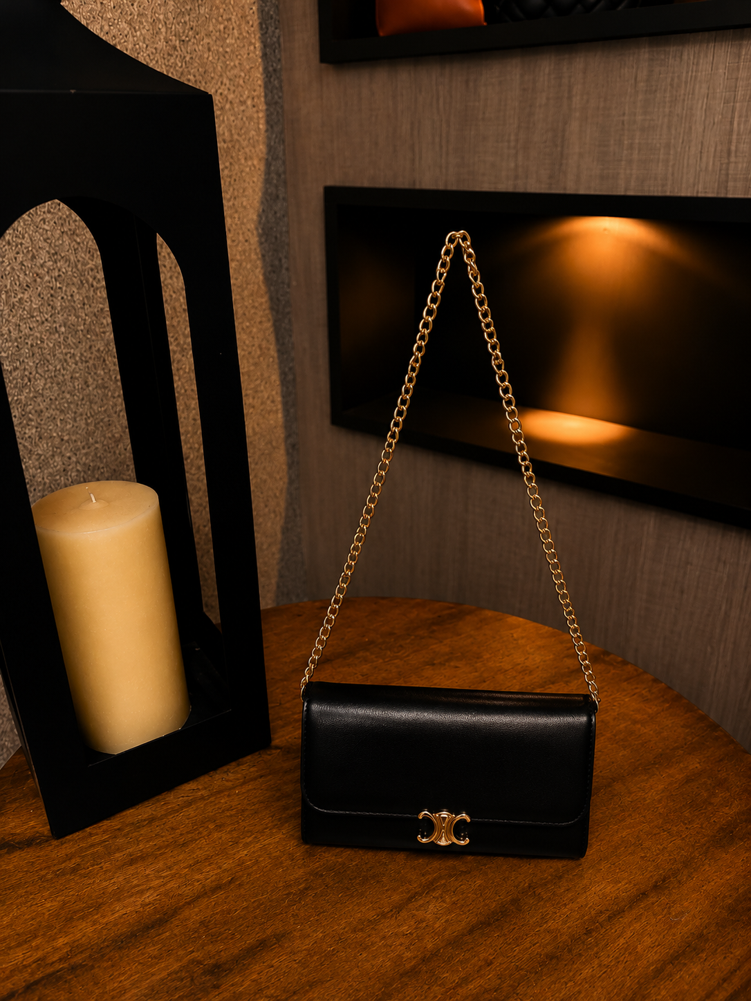 Bolsa Clutch Black Gold Chain Luxe