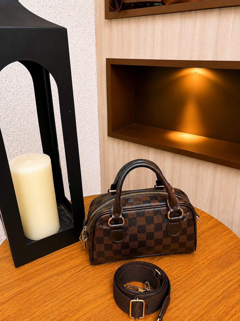 Mini Bag Xadrez Marrom com Alça Transversal — Chic Damier
