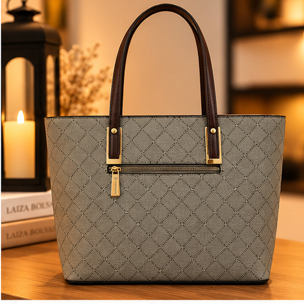 Bolsa Tote Elegance Diamond - verso e bolso com zíper