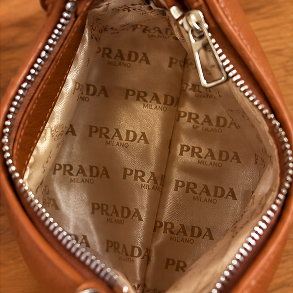 Bolsa mini hobo caramelo — interior com forro estampado