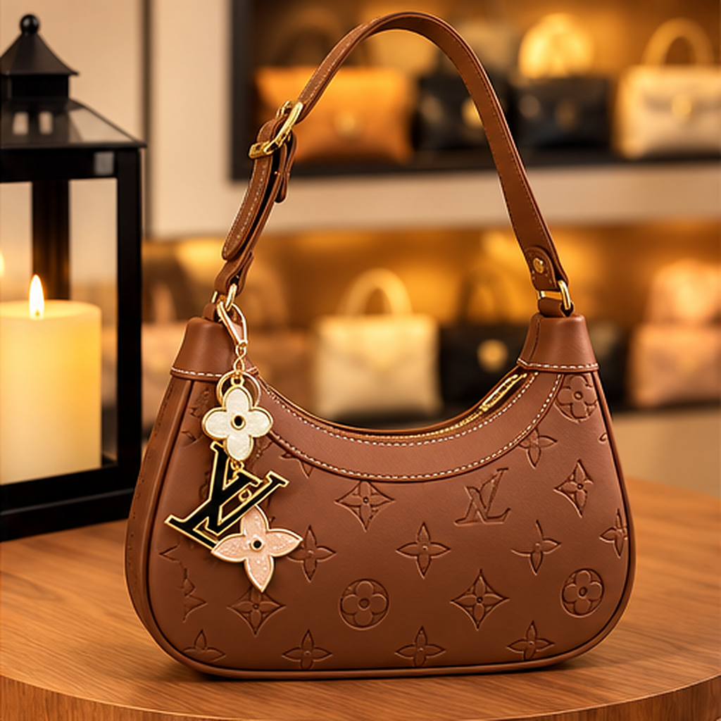 Bolsa hobo monograma em relevo caramelo — frente