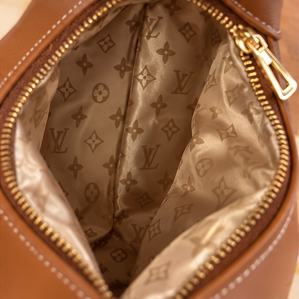Bolsa hobo monograma em relevo caramelo — interior