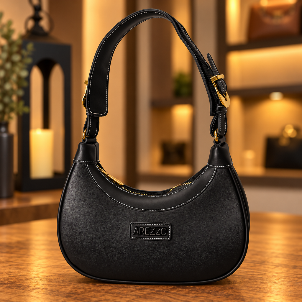 Bolsa Hobo Meia-Lua Preta — frente