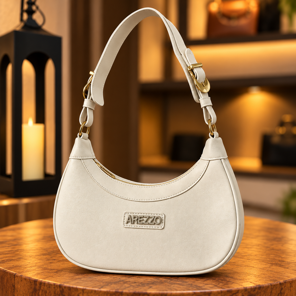 Bolsa Hobo Meia-Lua Off-white — frente