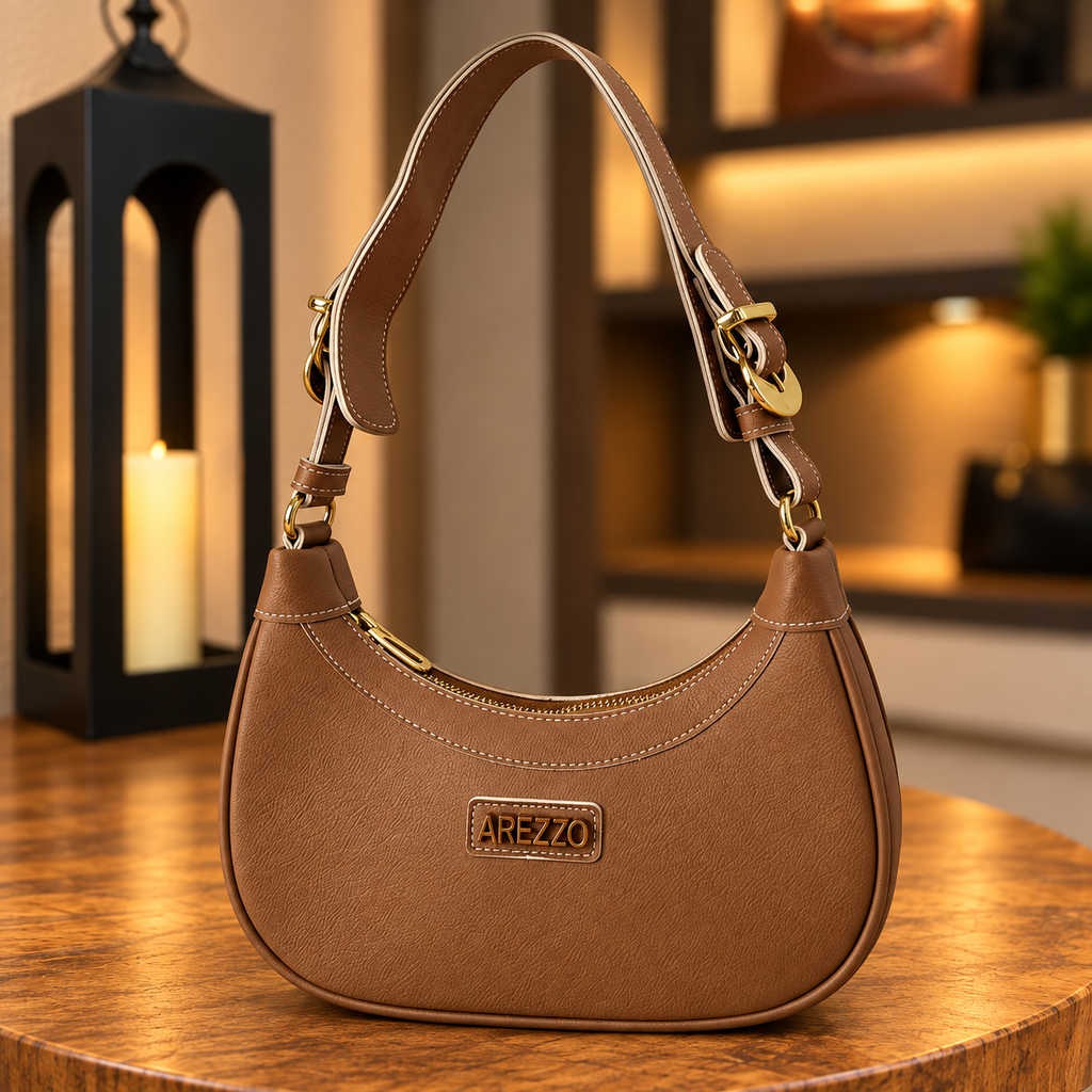 Bolsa Hobo Meia-Lua Caramelo — frente