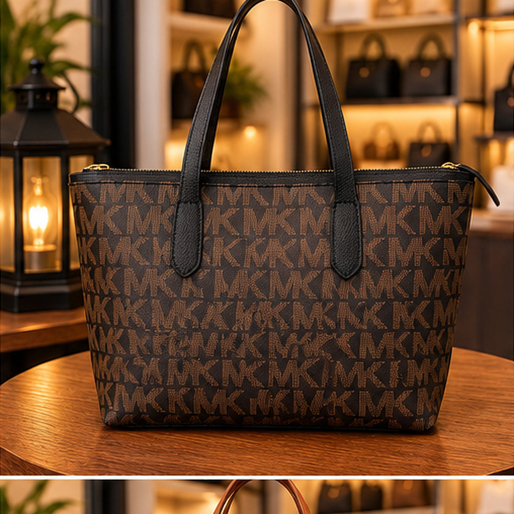 Bolsa Tote Monograma Lock Charm — Vista traseira preta