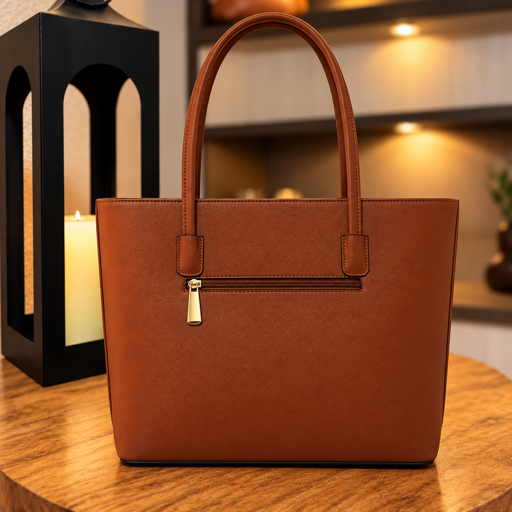 Bolsa tote Elegance Lines caramelo - costas