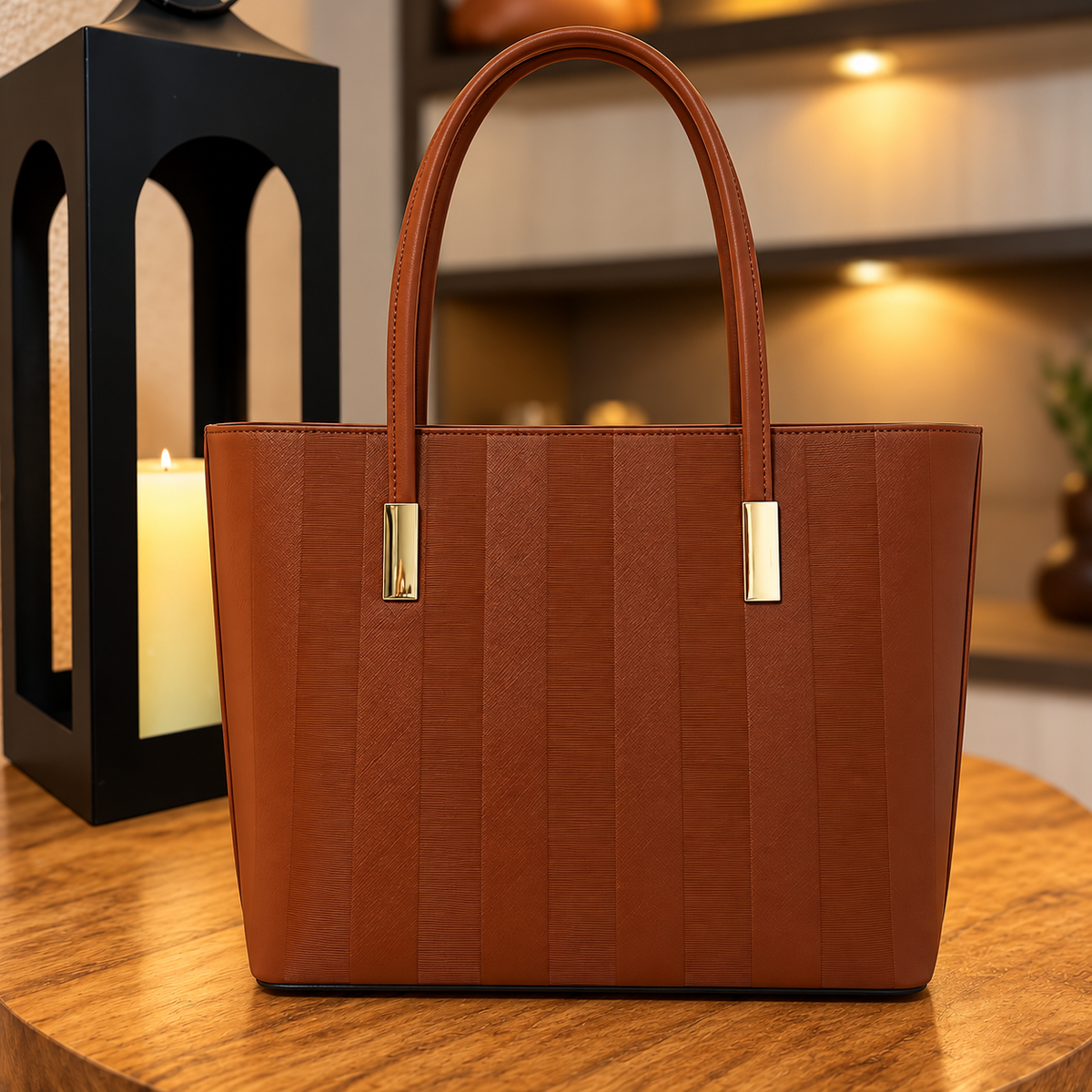 Bolsa tote Elegance Lines caramelo - frente