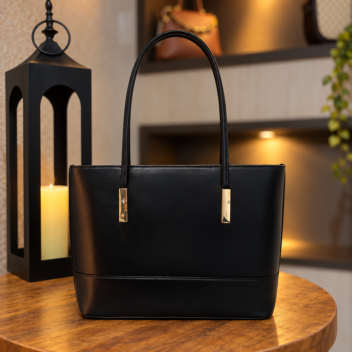 Bolsa Tote Clássica Preta com Alças Longas — Três Tamanhos