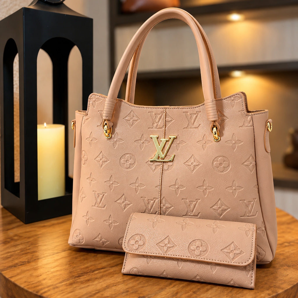 Bolsa tote nude e carteira, conjunto frontal