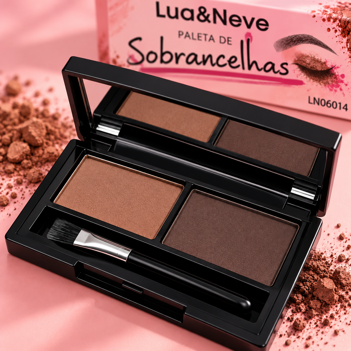 Paleta de Sobrancelhas Lua & Neve – detalhe ilustrativo dos dois tons