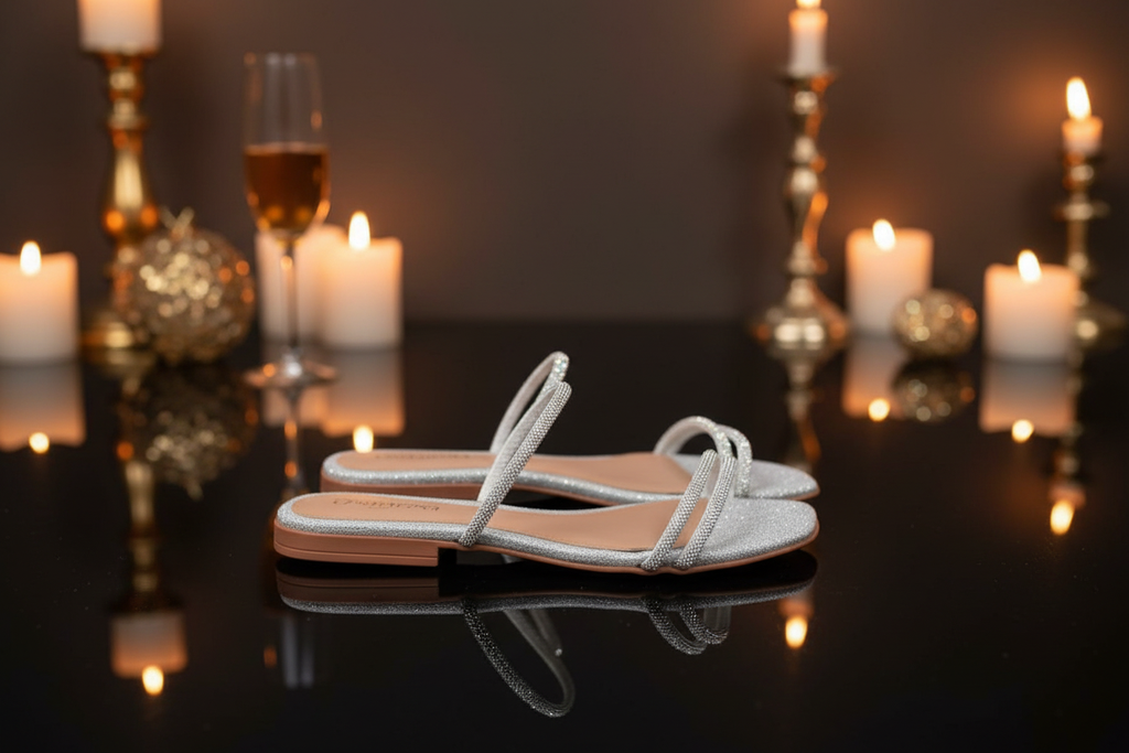 Rasteira Silver Crystal — Ambiente luxuoso escuro